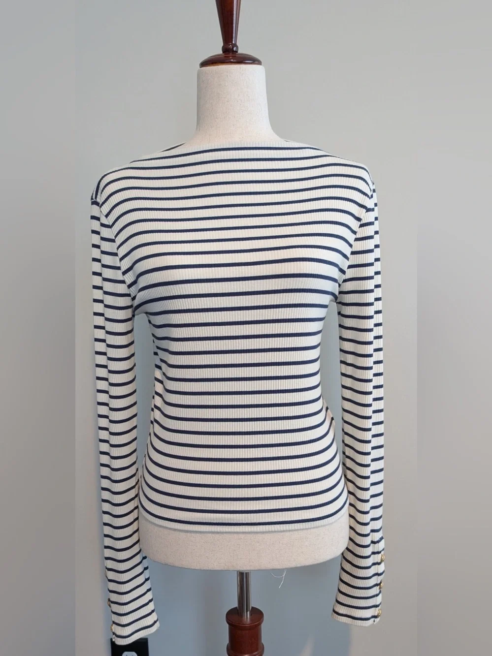 J. Crew Women’s Ribbed Boatneck Stripe Long Sleeve Cuff Buttons Size Small